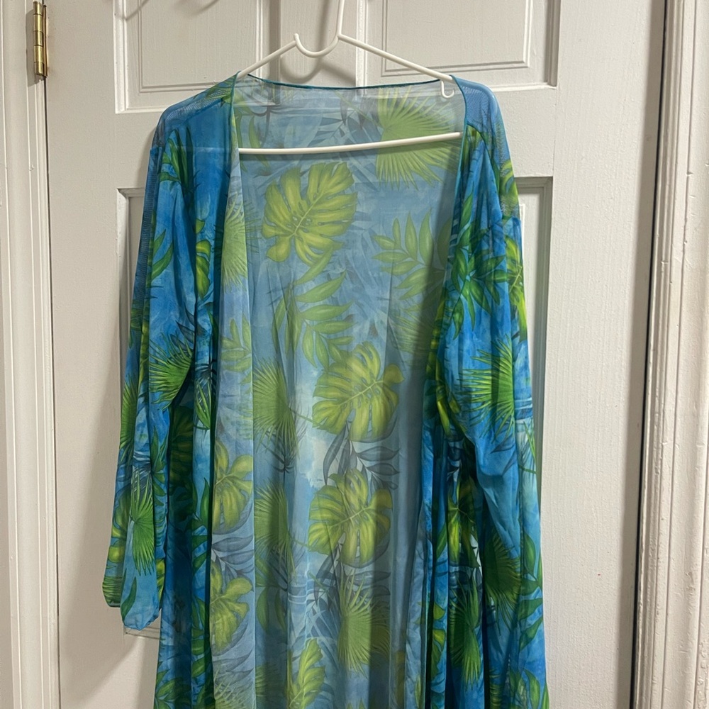 Tropical Blue and Green Sheer Kimono